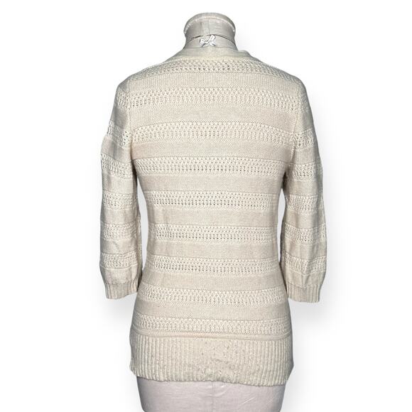JUICY COUTURE Wool Cashmere Rabbit Hair Button Up Cardigan Sweater Crochet Beige - Picture 7 of 11